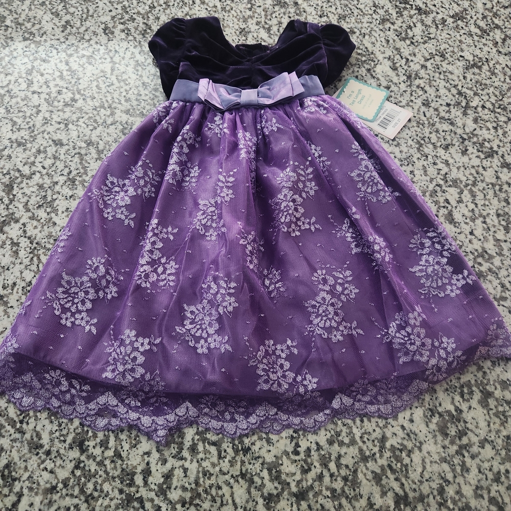 Jona Michelle Purple Lace and Purple Velvet Formal Dress Girls 2T